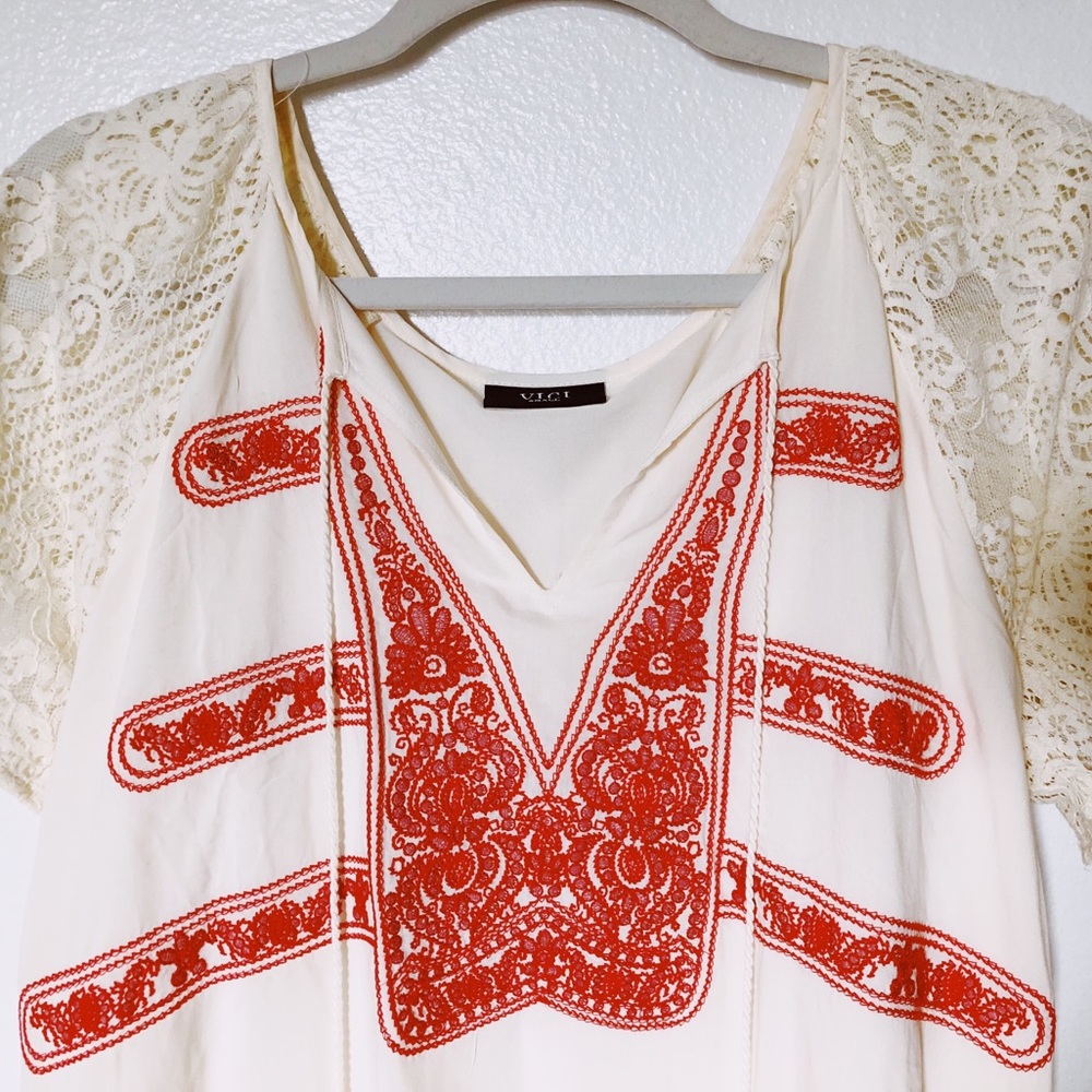 VICI Collection cream and red embroidered dress